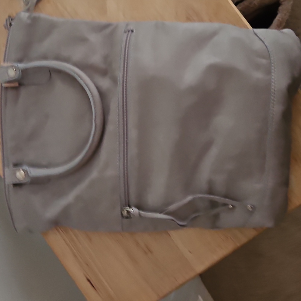 New Garnet Hill Women's Gray Leather fold over purse handbag Tote Bag